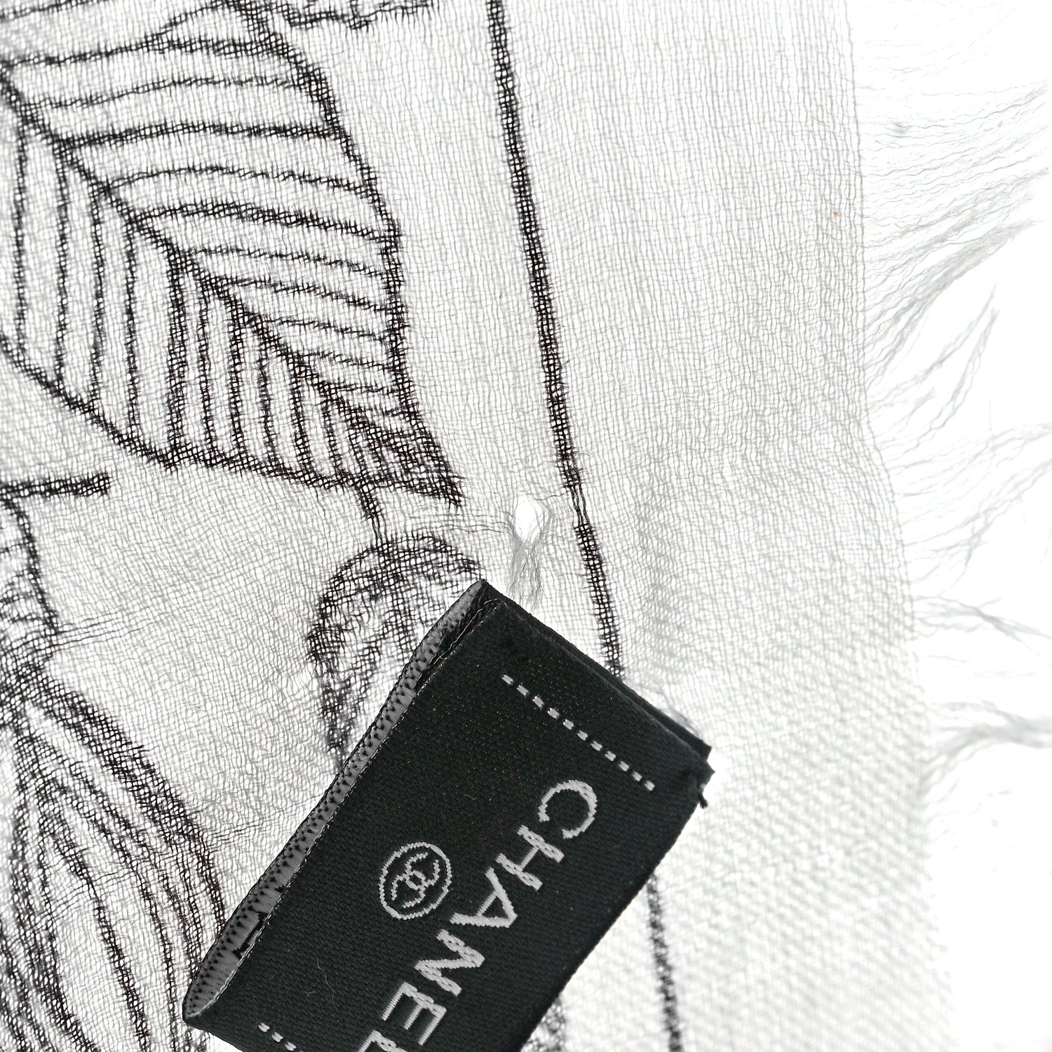 Chanel Cashmere CC Logo Leaves Scarf White Black 10 of 10