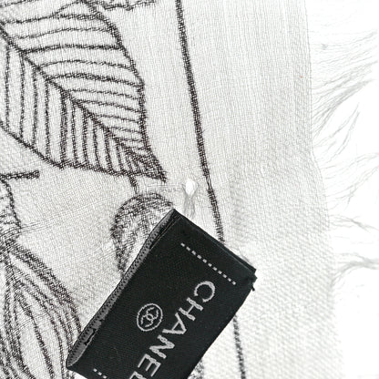 Chanel Cashmere CC Logo Leaves Scarf White Black 10 of 10