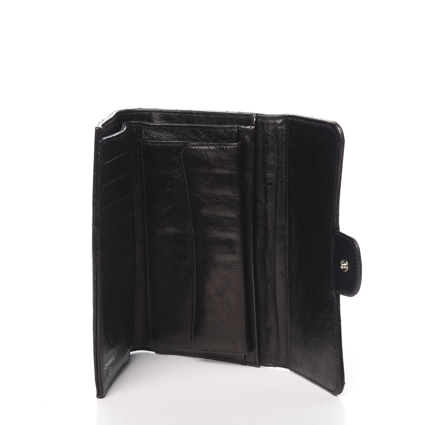 Glazed Calfskin Quilted Reissue Long Flap Wallet Black