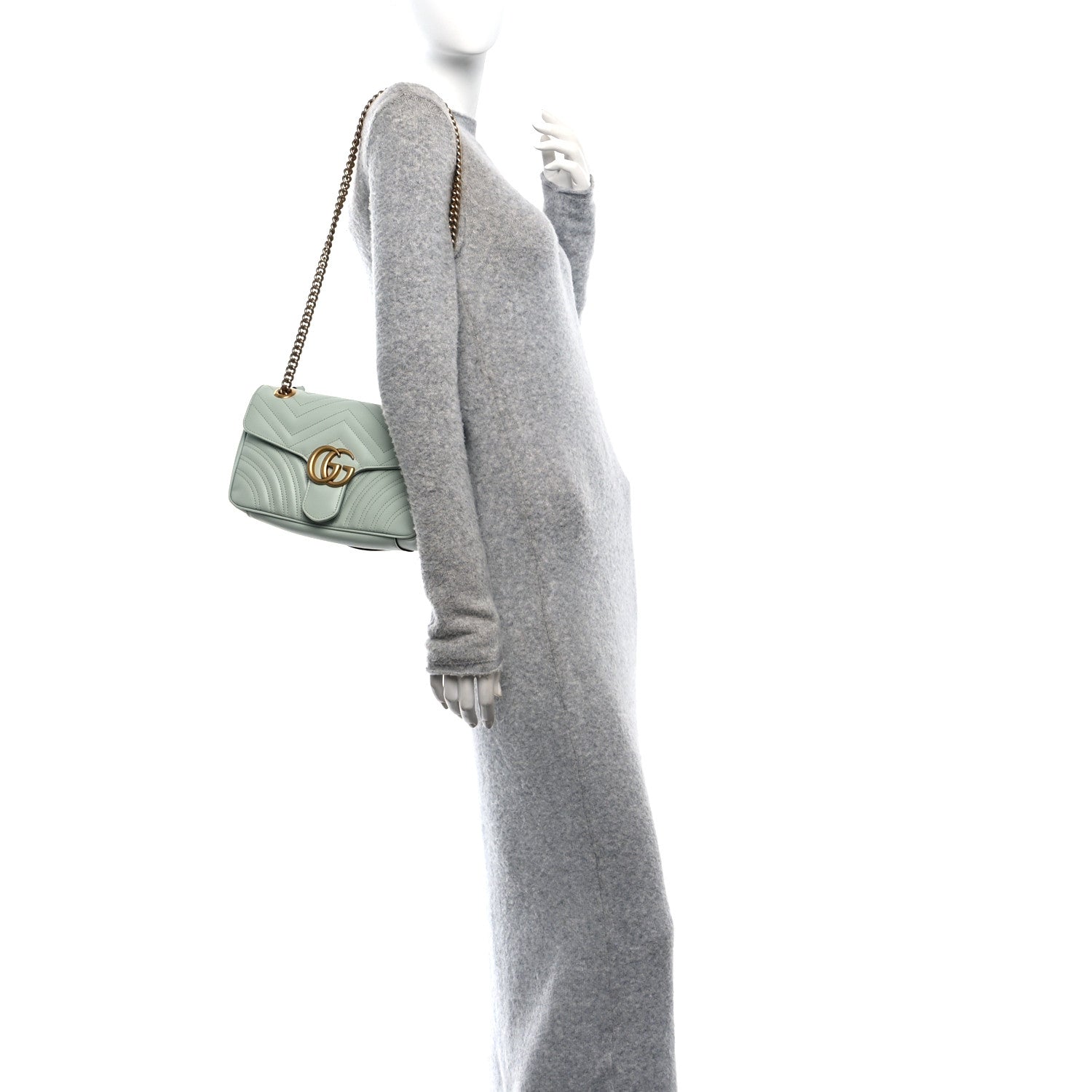 Gucci Calfskin Matelasse Small GG Marmont Shoulder Bag Salvy Green 2 of 11