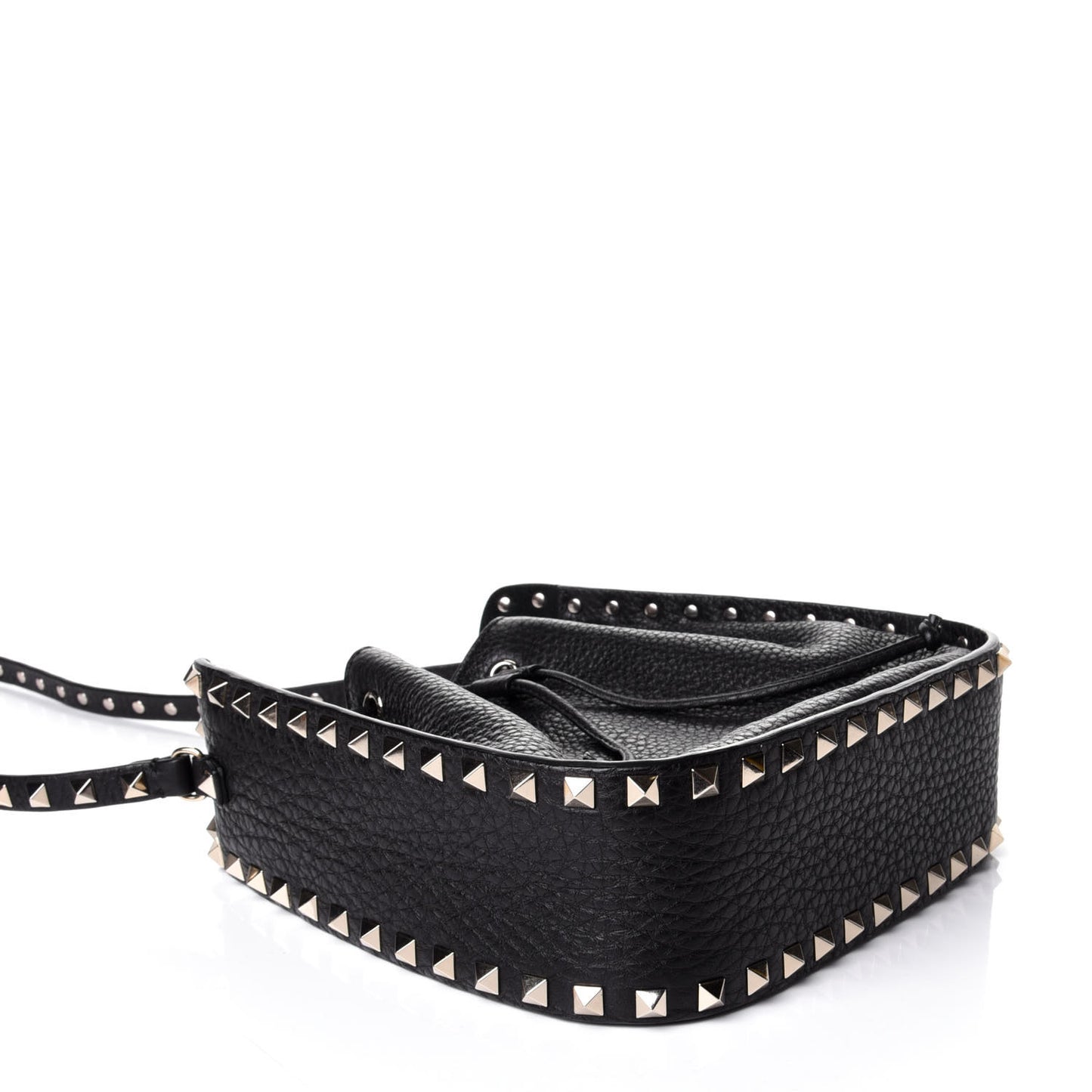 Grained Calfskin Rockstud Bucket Bag Black