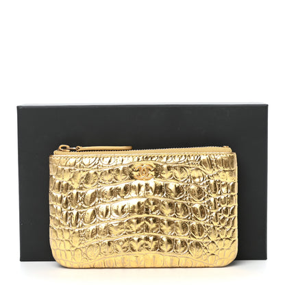 Chanel Metallic Calfskin Crocodile Embossed Cocodile Small Cosmetic Case Gold 8 of 10
