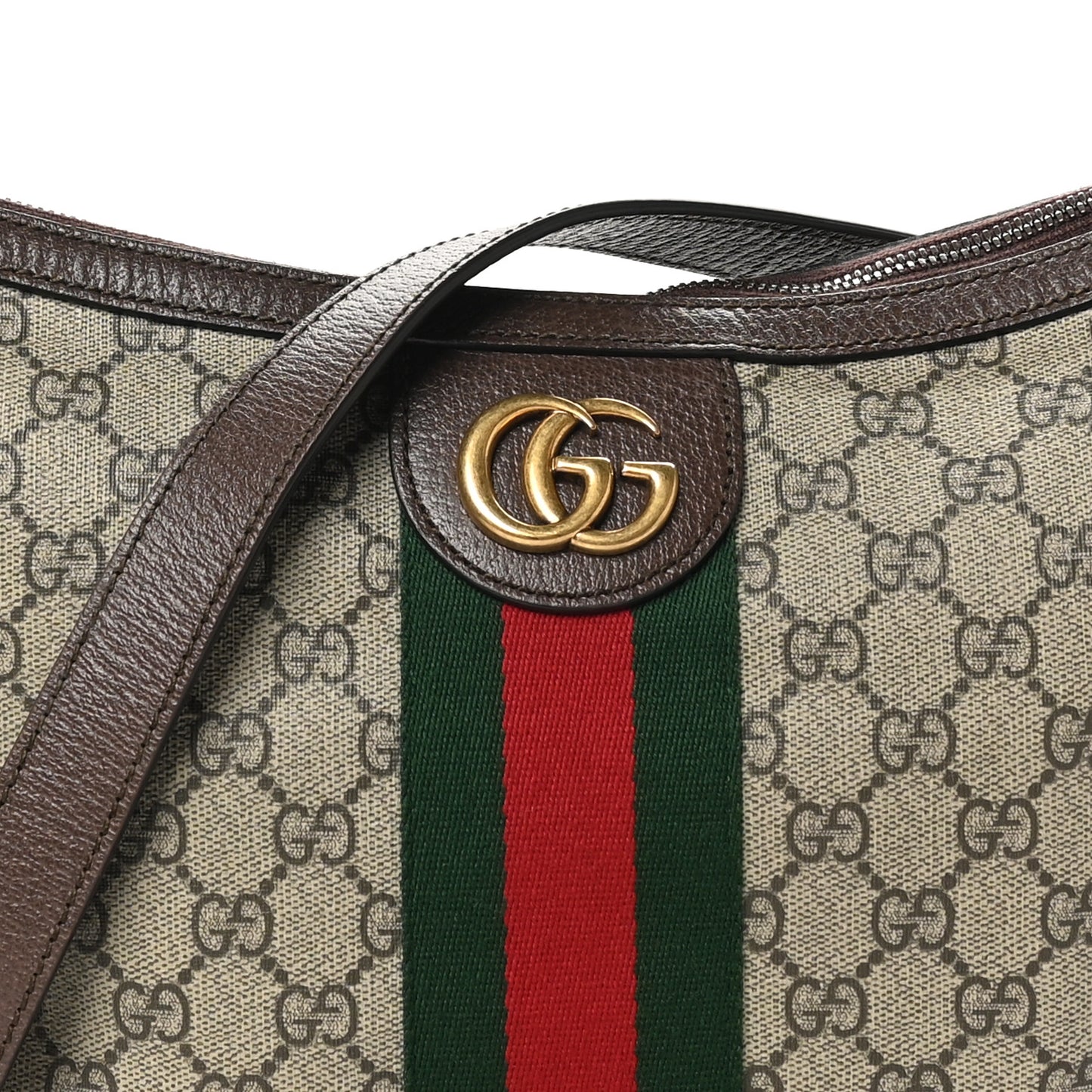 GG Supreme Monogram Web Small Ophidia Half Moon Hobo Brown