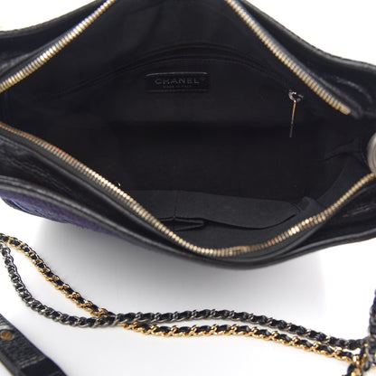 Chanel Wool Embroidered Medium Gabrielle Hobo Dark Navy Blue 5 of 9