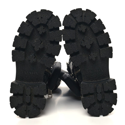Prada Spazzolato Rois Re-Nylon Metal Triangle Logo Monolith Pouch Pocket 55mm Tall Combat Boots 36 Black 5 of 10