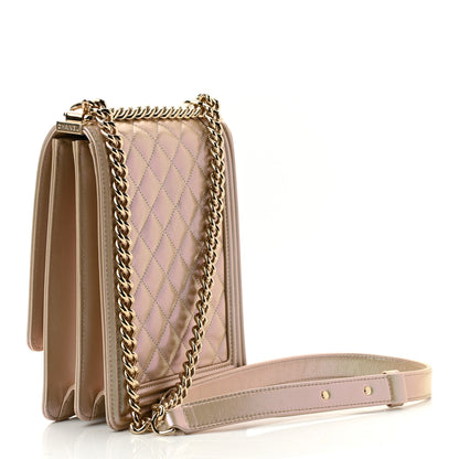 Chanel Iridescent Calfskin Quilted North South Boy Flap Beige 3 of 10