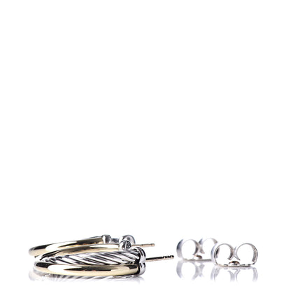 David Yurman Sterling Silver 18K Yellow Gold 23mm Crossover Cable Hoop Earrings 3 of 4