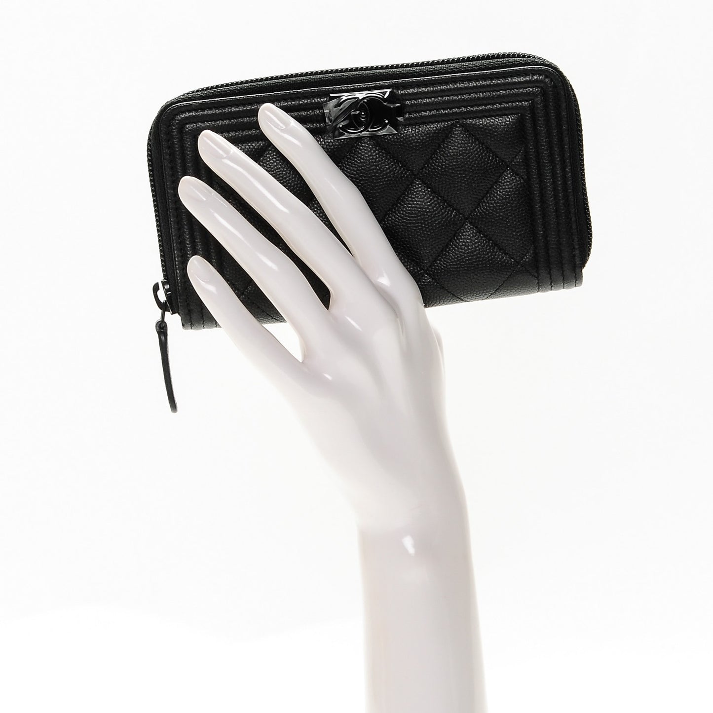 Caviar Quilted Boy Small Zip Around Wallet So Black