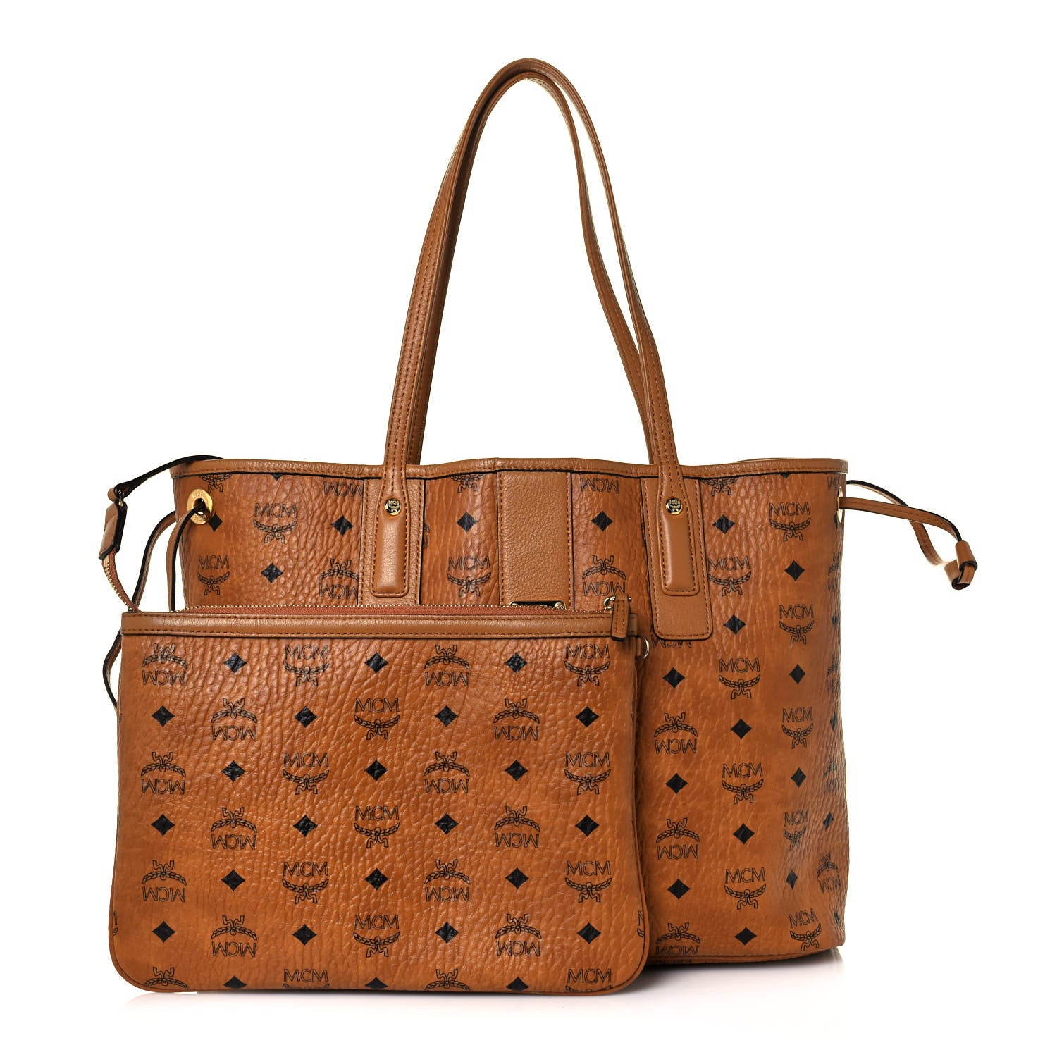 MCM Visetos Medium Liz Reversible Shopper Tote Cognac 1 of 20