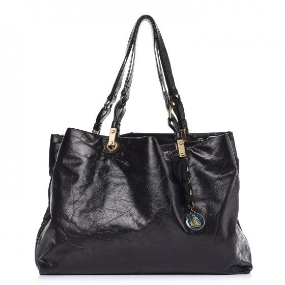 Crinkled Lambskin Tote Black