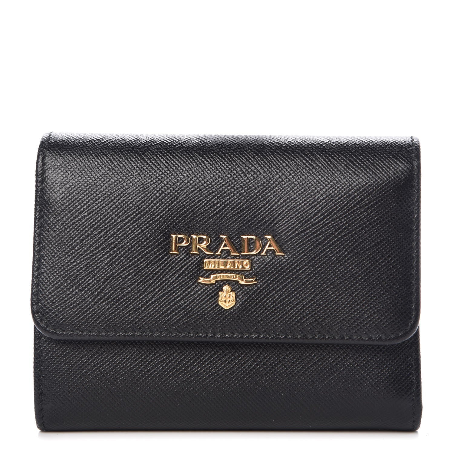 Prada Saffiano Metal Tri-Fold Wallet Black 1 of 7