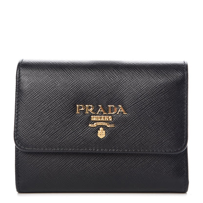 Prada Saffiano Metal Tri-Fold Wallet Black 1 of 7