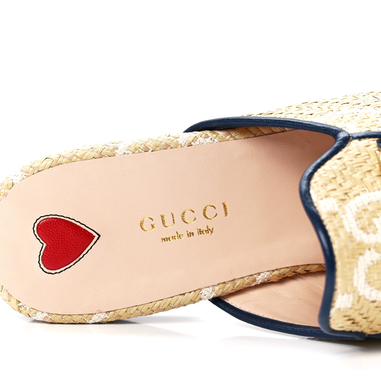 Gucci Raffia Malaga Kid GG Monogram Chevron Horsebit Womens Princetown Slippers 38.5 Natural Mystic White Blue Agata 7 of 9
