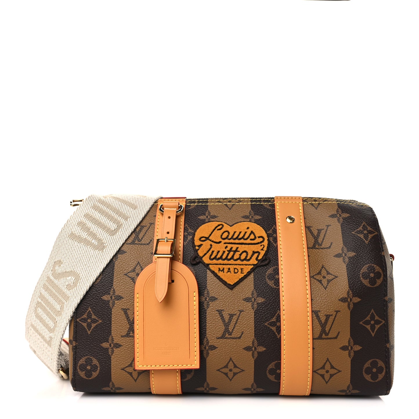 X NIGO Reverse Monogram Stripes City Keepall Bandouliere Brown