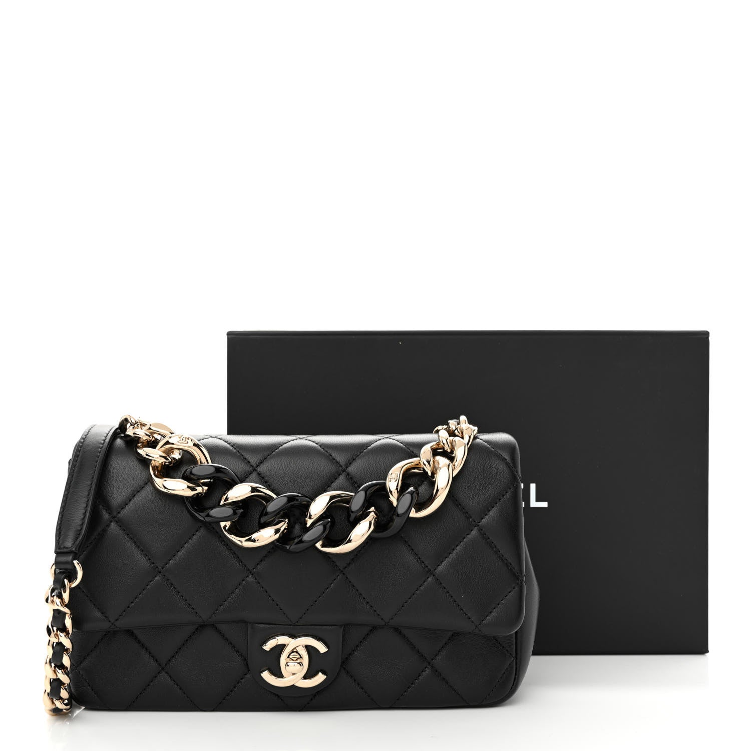 Chanel Lambskin Quilted Resin Bi-Color Chain Flap Bag Black 11 of 11