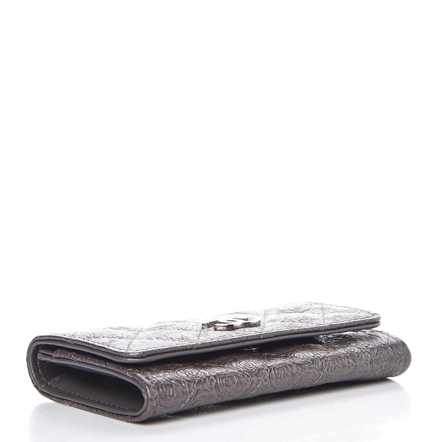 Chanel Metallic Camellia Calfskin Embossed Quilted Card Holder Grey 4 of 8