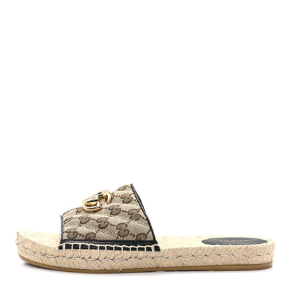 Gucci Monogram Matelasse GG Marmont Espadrille 20mm Slide Sandals 39.5 Beige Ebony Black 1 of 9