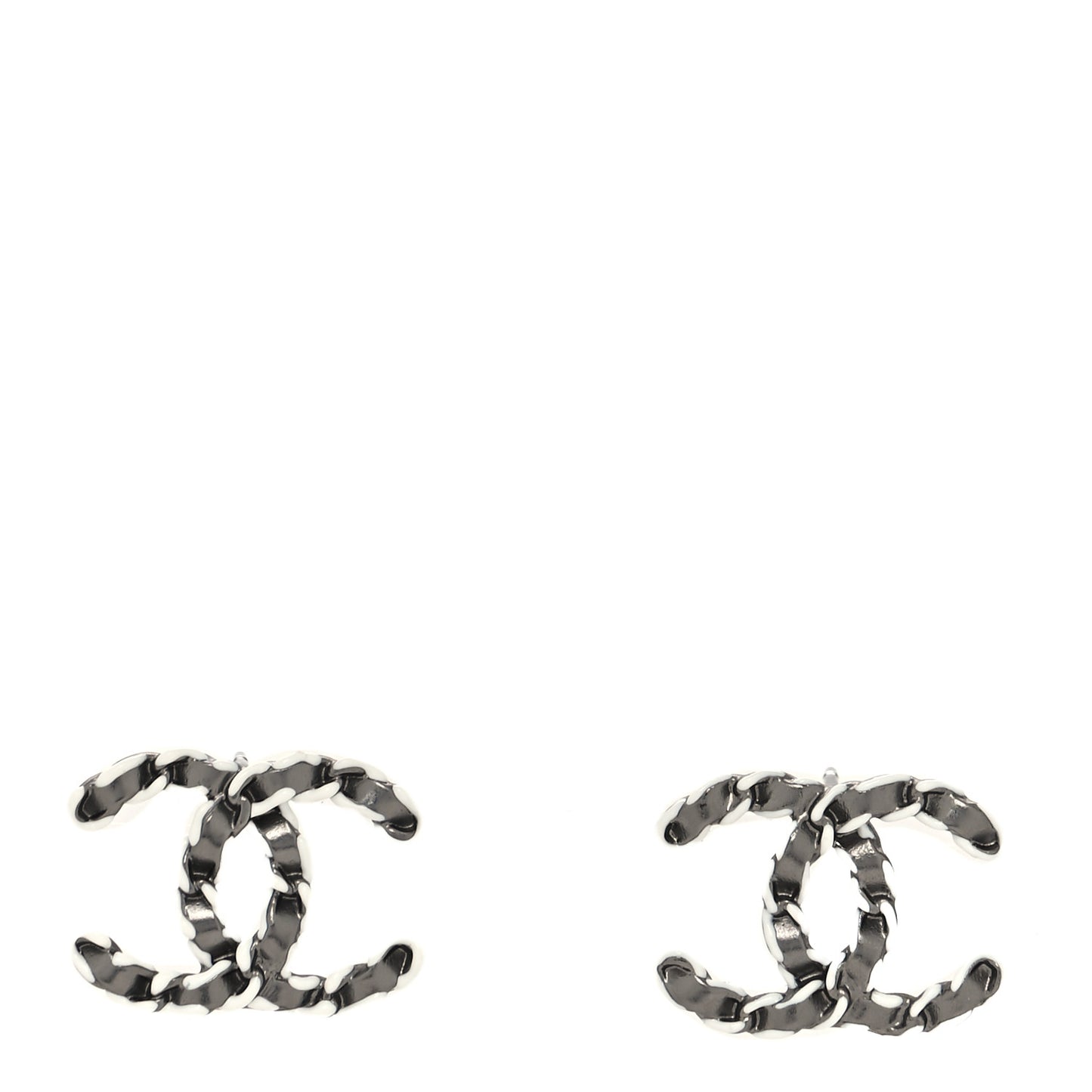 Lambskin Chain CC Earrings Silver Grey
