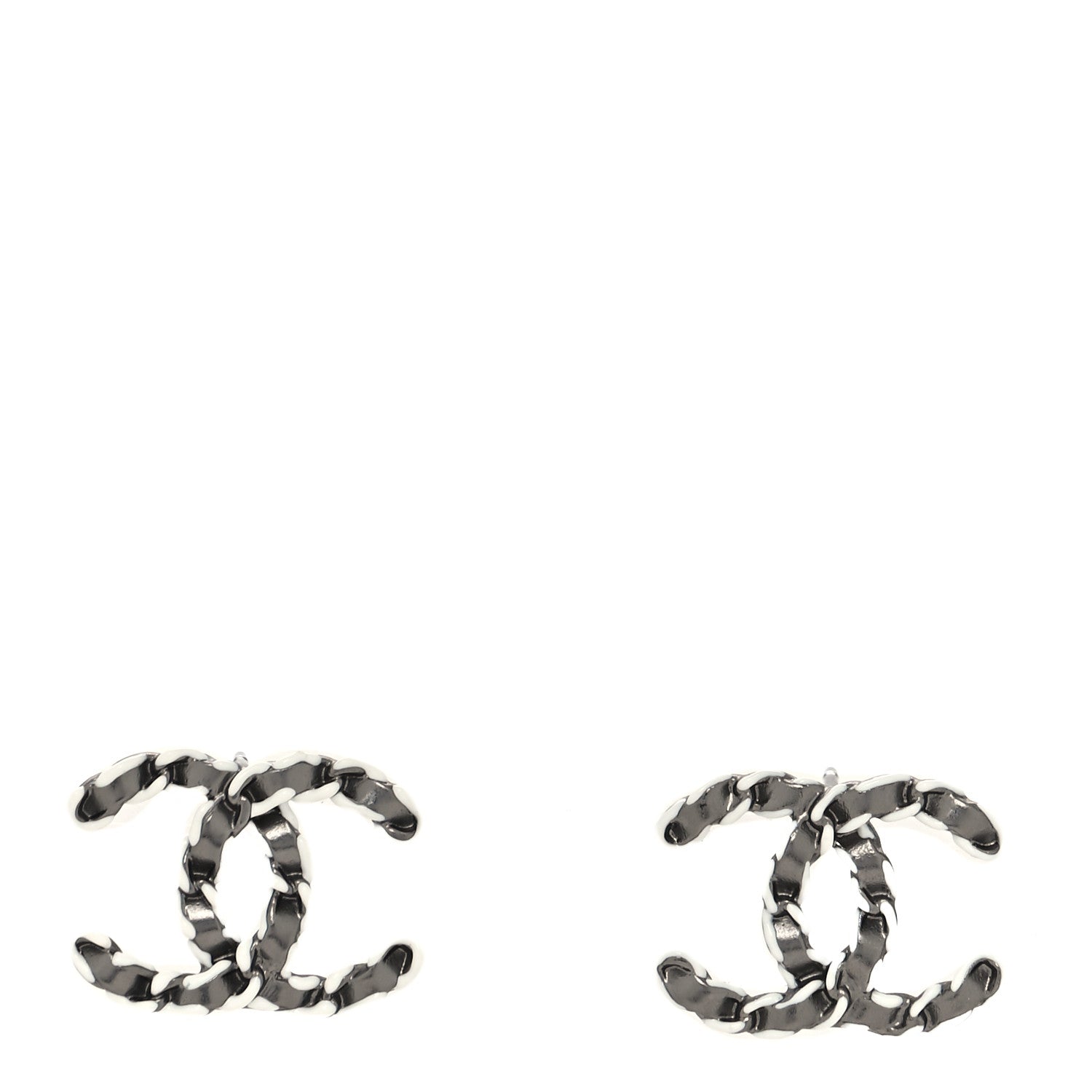 Chanel Lambskin Chain CC Earrings Silver Grey 1 of 4