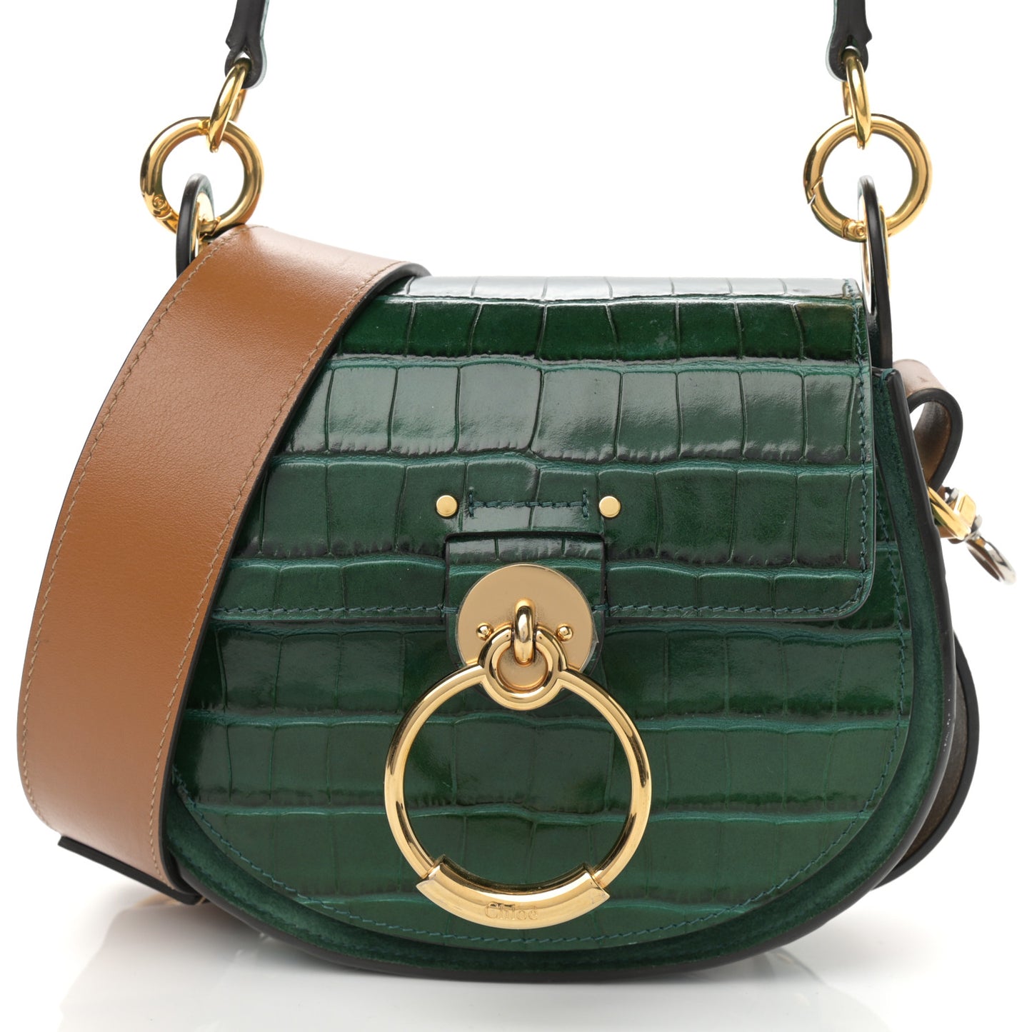 Calfskin Crocodile Embossed Small Tess Bag Woodsy Green