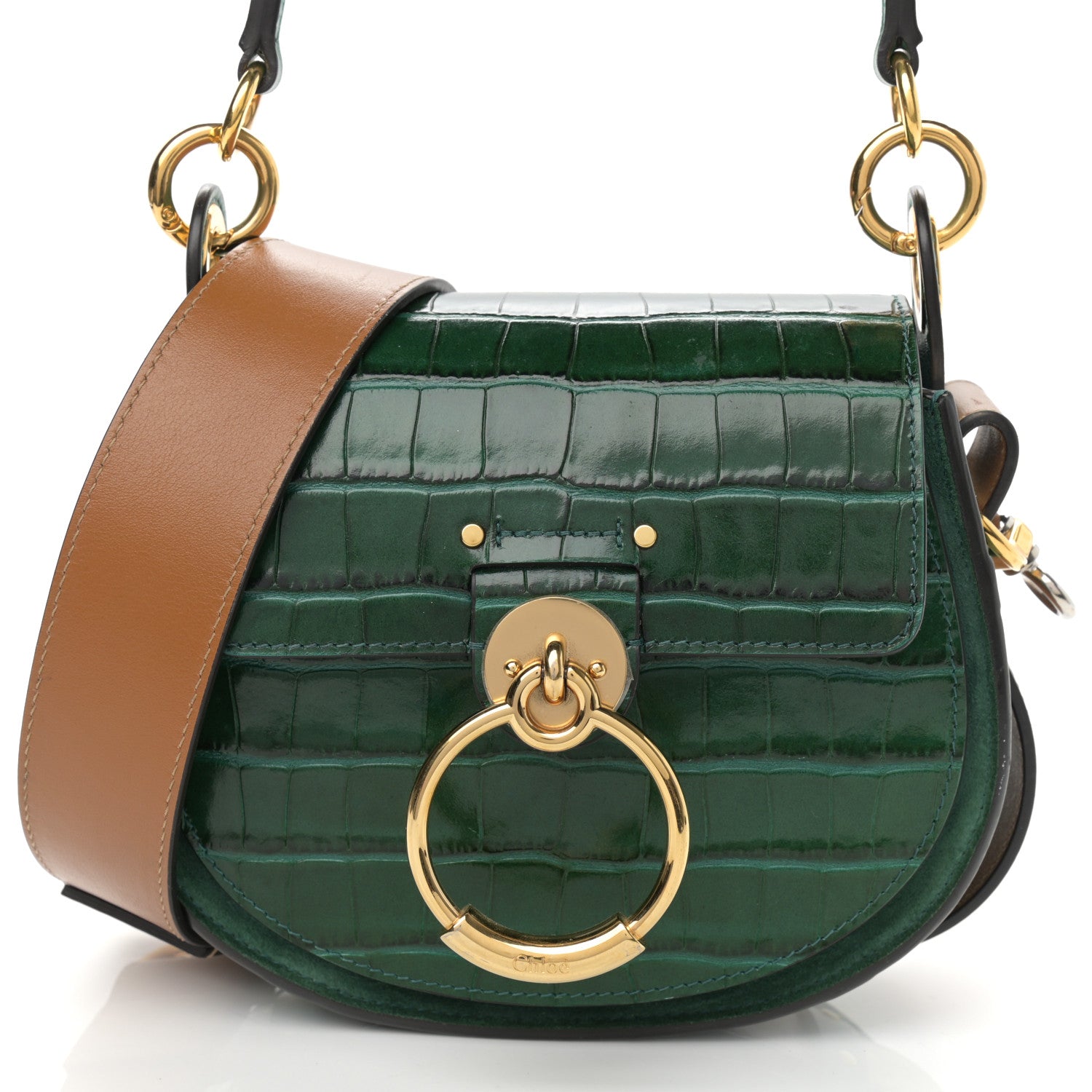 Chloe Calfskin Crocodile Embossed Small Tess Bag Woodsy Green 8 of 15