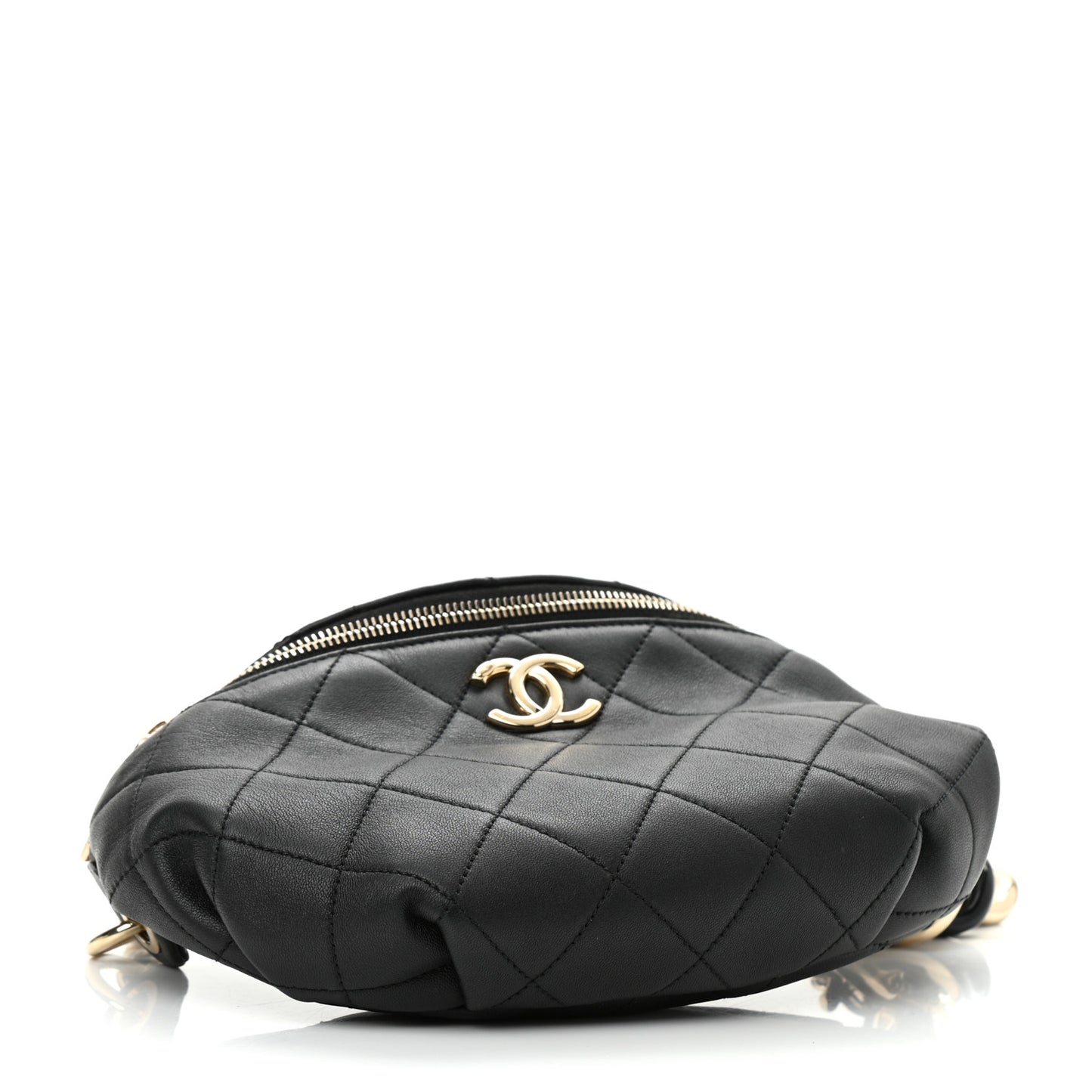 Lambskin Quilted Resin Bi-Color Waist Bag Fanny Pack Black
