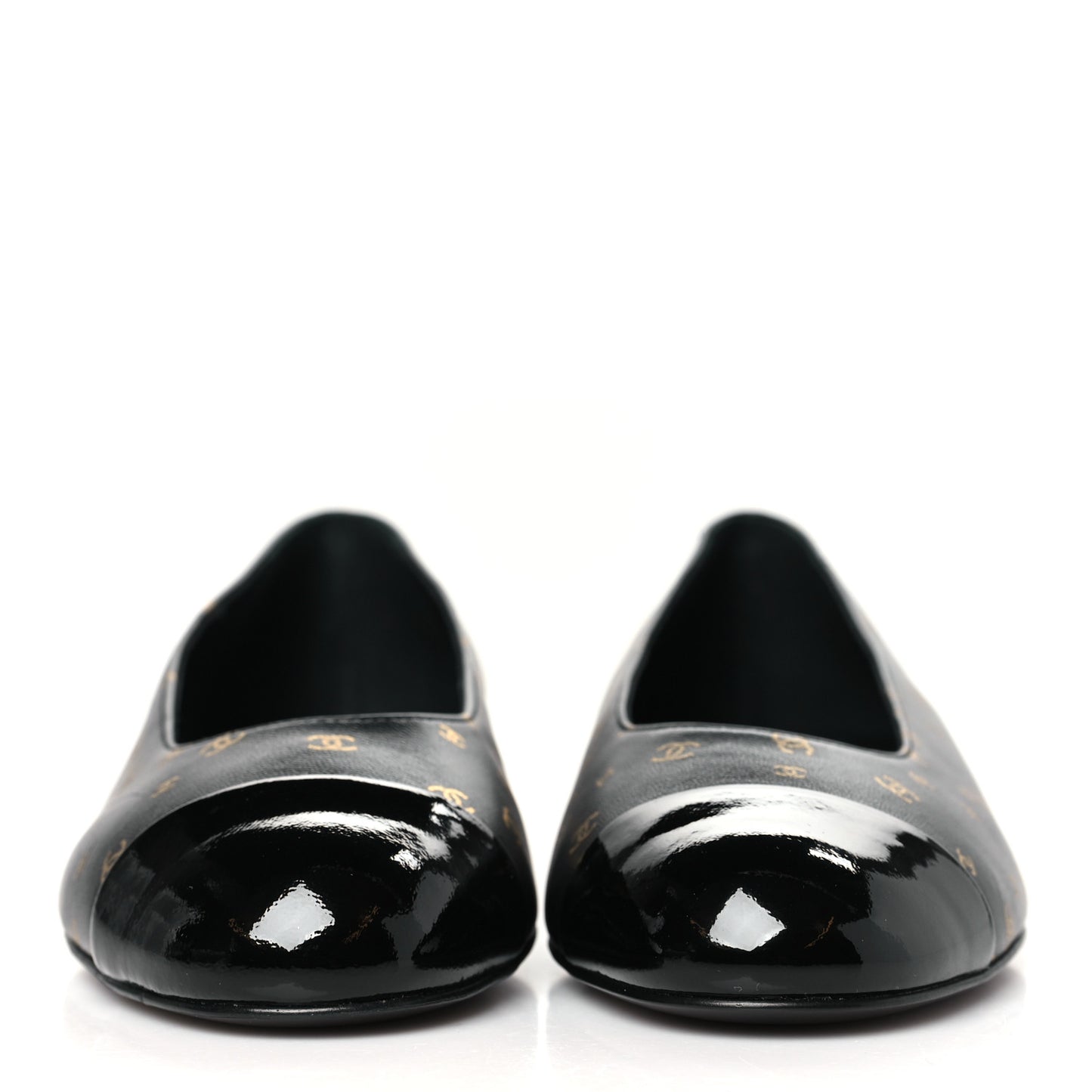 Lambskin Patent Calfskin Printed CC Cap Toe Ballerina Flats 36.5 Black Gold