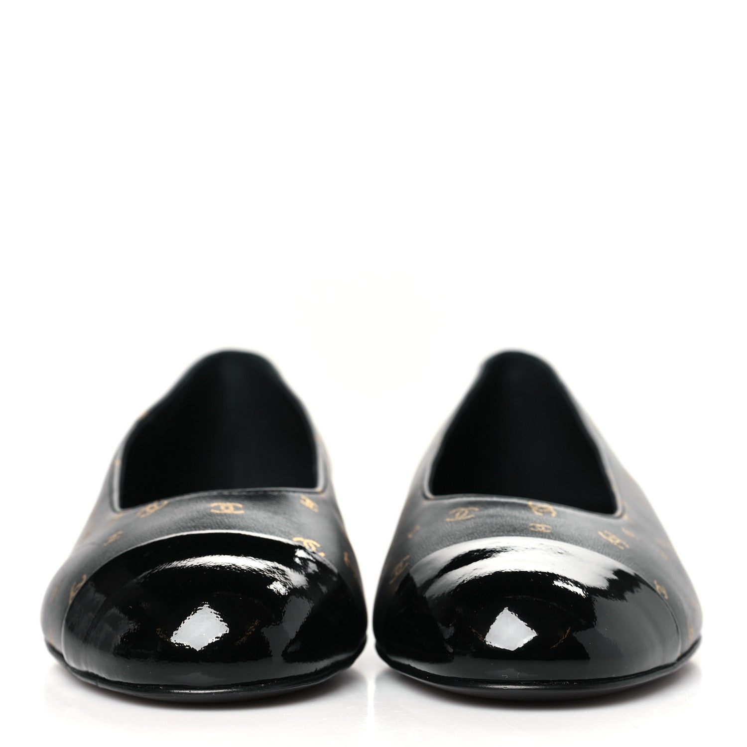 Chanel Lambskin Patent Calfskin Printed CC Cap Toe Ballerina Flats 36.5 Black Gold 2 of 9