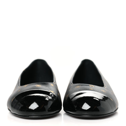 Chanel Lambskin Patent Calfskin Printed CC Cap Toe Ballerina Flats 36.5 Black Gold 2 of 9