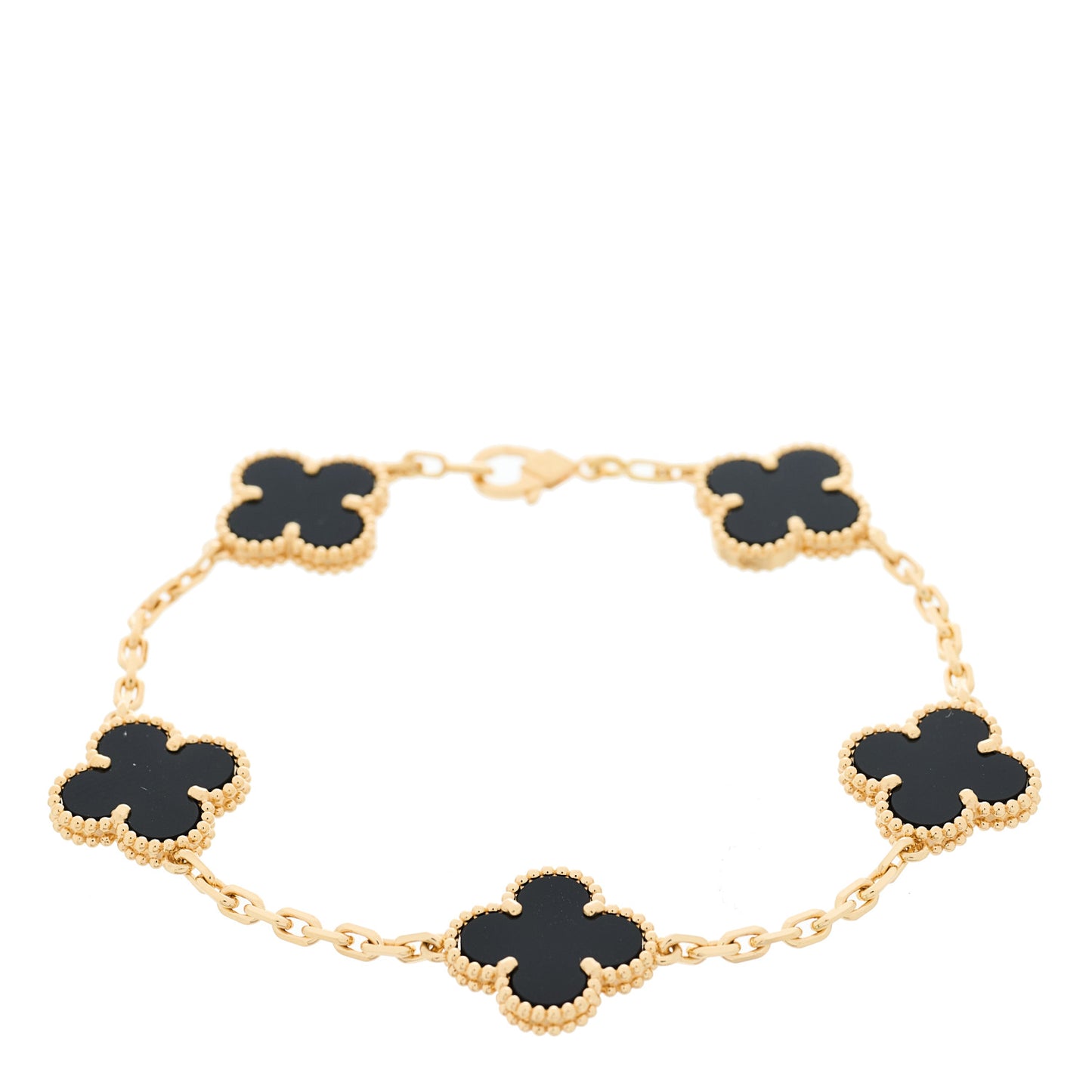 18K Yellow Gold Black Onyx 5 Motifs Vintage Alhambra Bracelet
