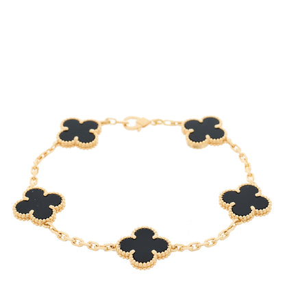 Van Cleef & Arpels 18K Yellow Gold Black Onyx 5 Motifs Vintage Alhambra Bracelet 1 of 5