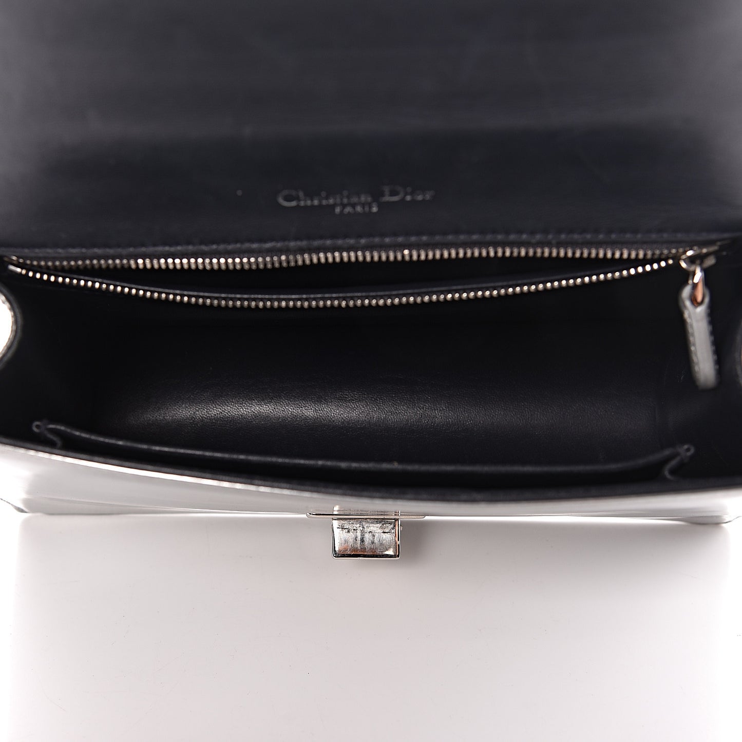 Metallic Patent Micro-Cannage Medium Diorama Flap Bag Silver