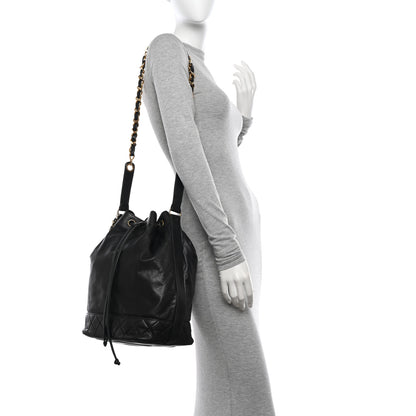 Chanel Lambskin Quilted Drawstring Bucket Bag Black 2 of 12