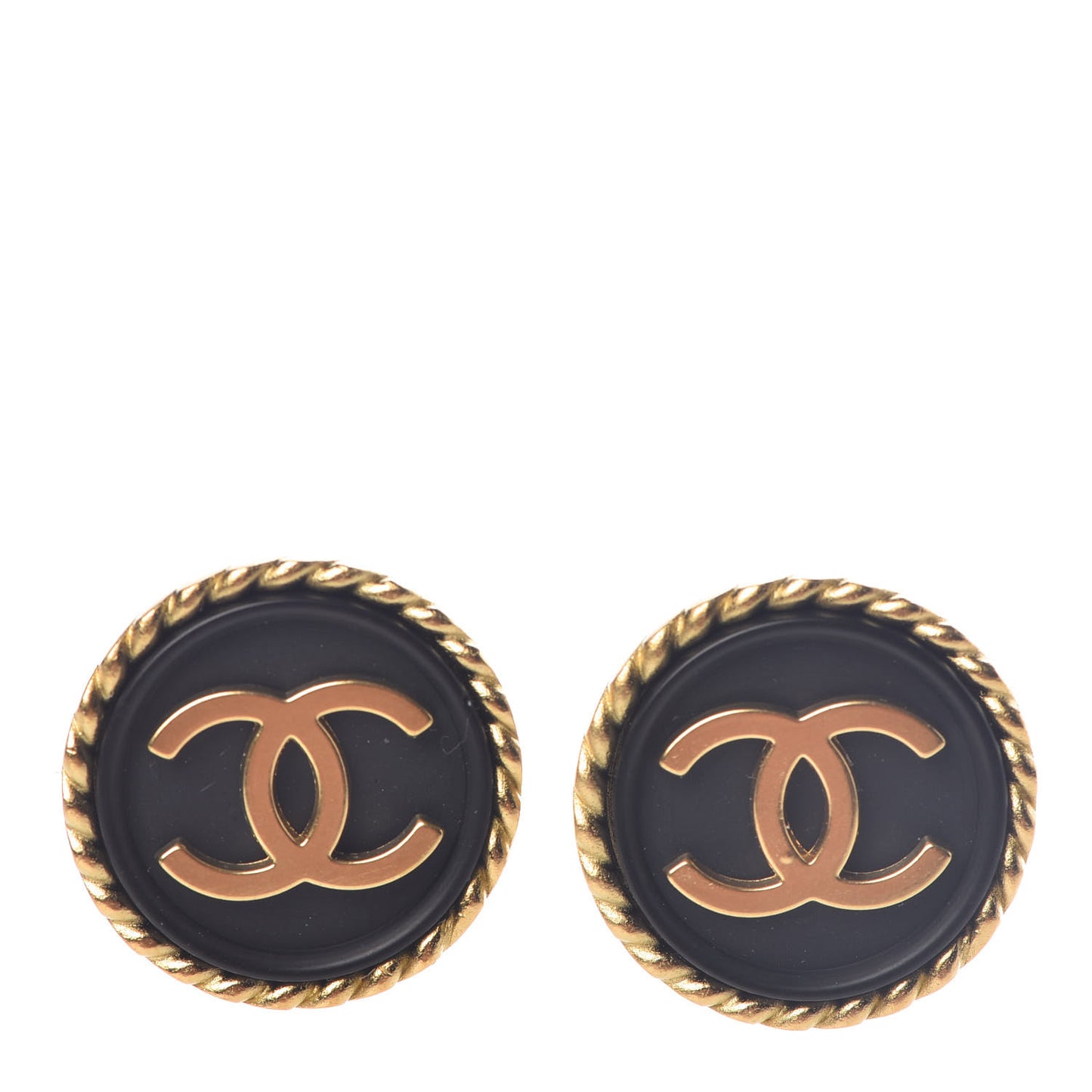 Enamel CC Clip On Earrings Black Gold