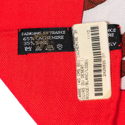 Hermes Cashmere Silk Cuirs Du Desert II Shawl 140 Rouge Blanc Loden 5 of 7