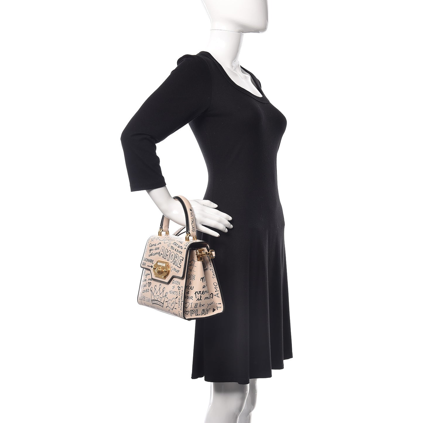 Calfskin Graffiti Printed Welcome Satchel White Black