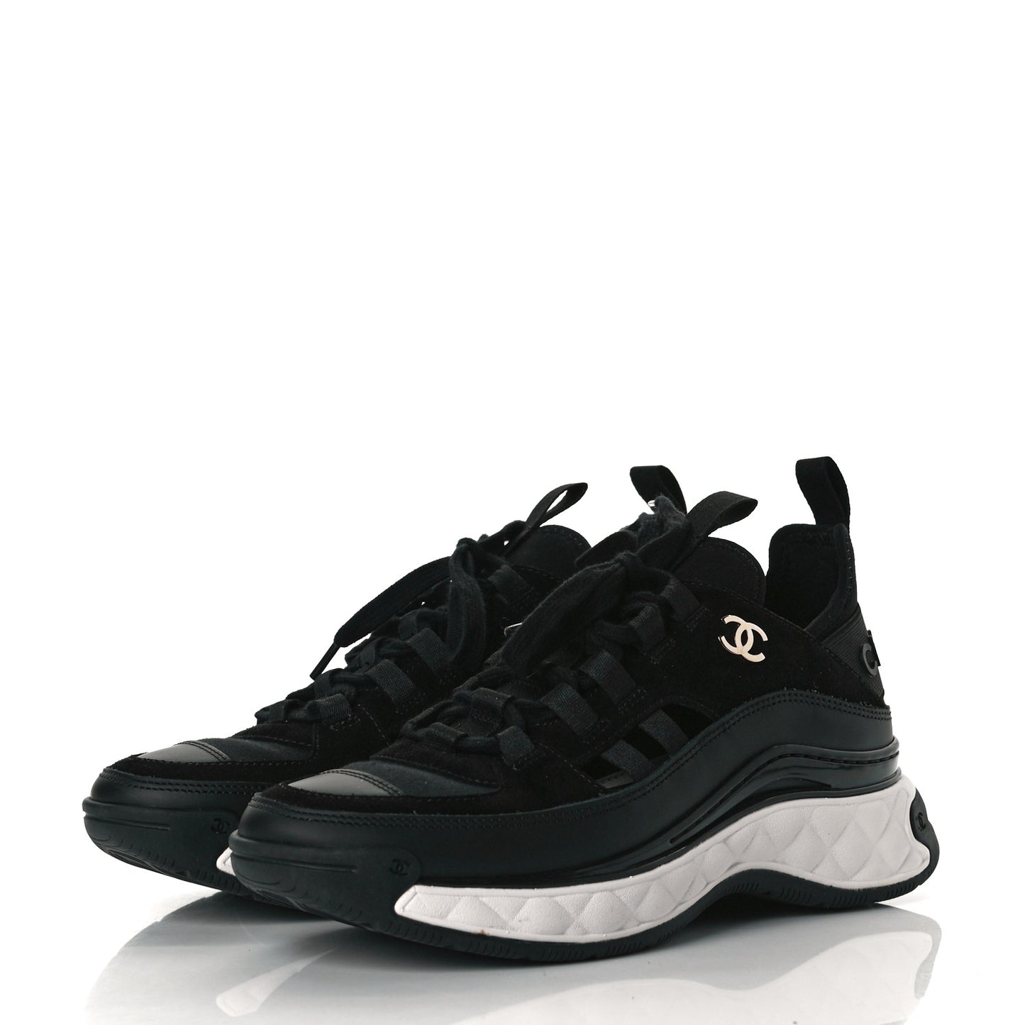 Velvet Calfskin Mixed Fibers CC Sneakers 36 Black