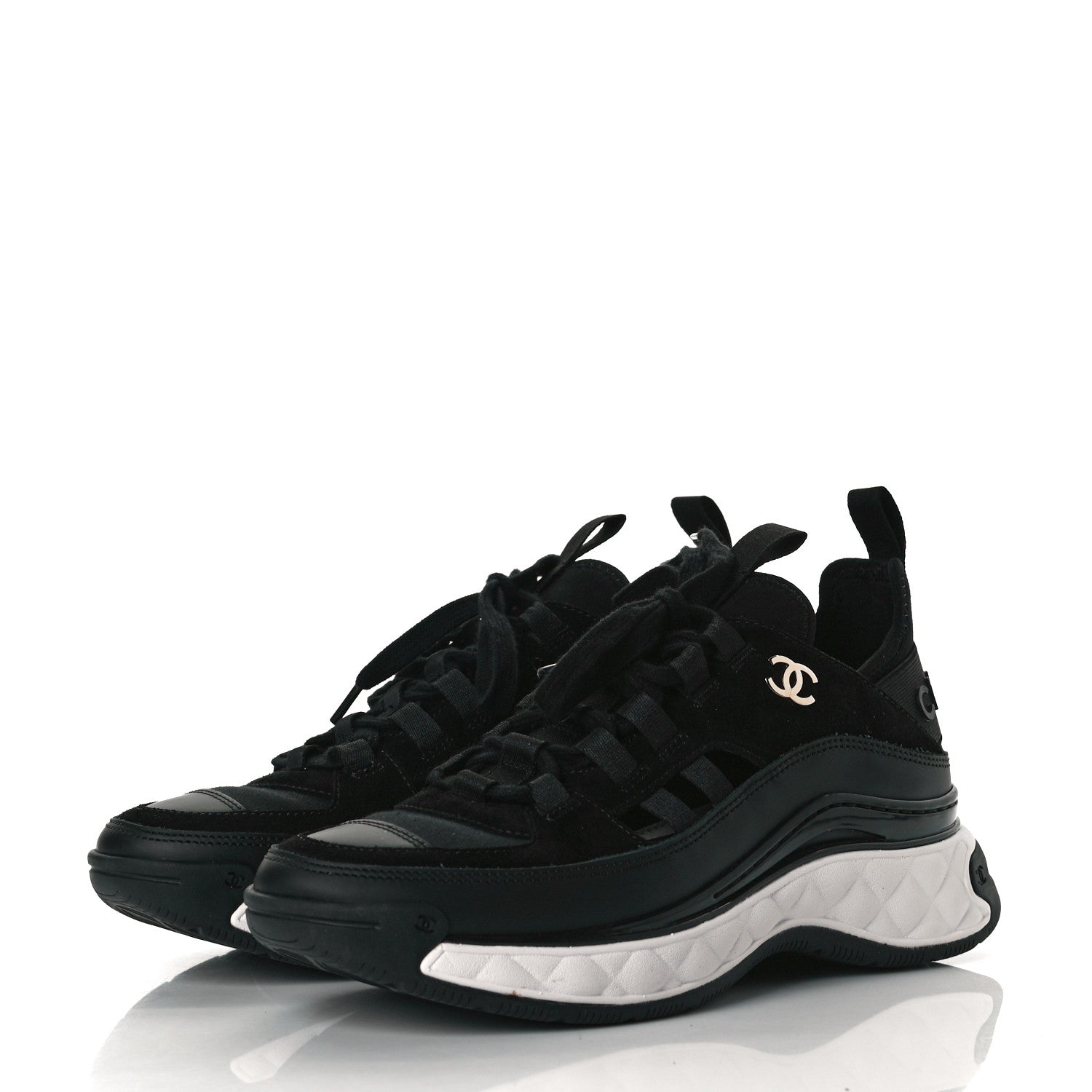 Chanel Velvet Calfskin Mixed Fibers CC Sneakers 36 Black 2 of 9