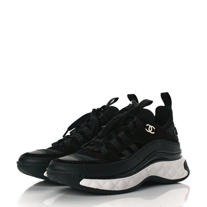 Chanel Velvet Calfskin Mixed Fibers CC Sneakers 36 Black 2 of 9