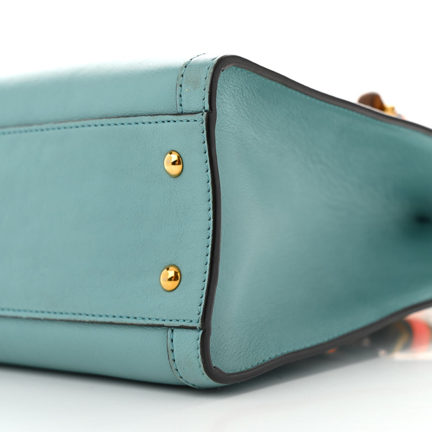Gucci Wonka Grain Calfskin Small Diana Tote Bag Dusty Azure Orange Fluo 10 of 14