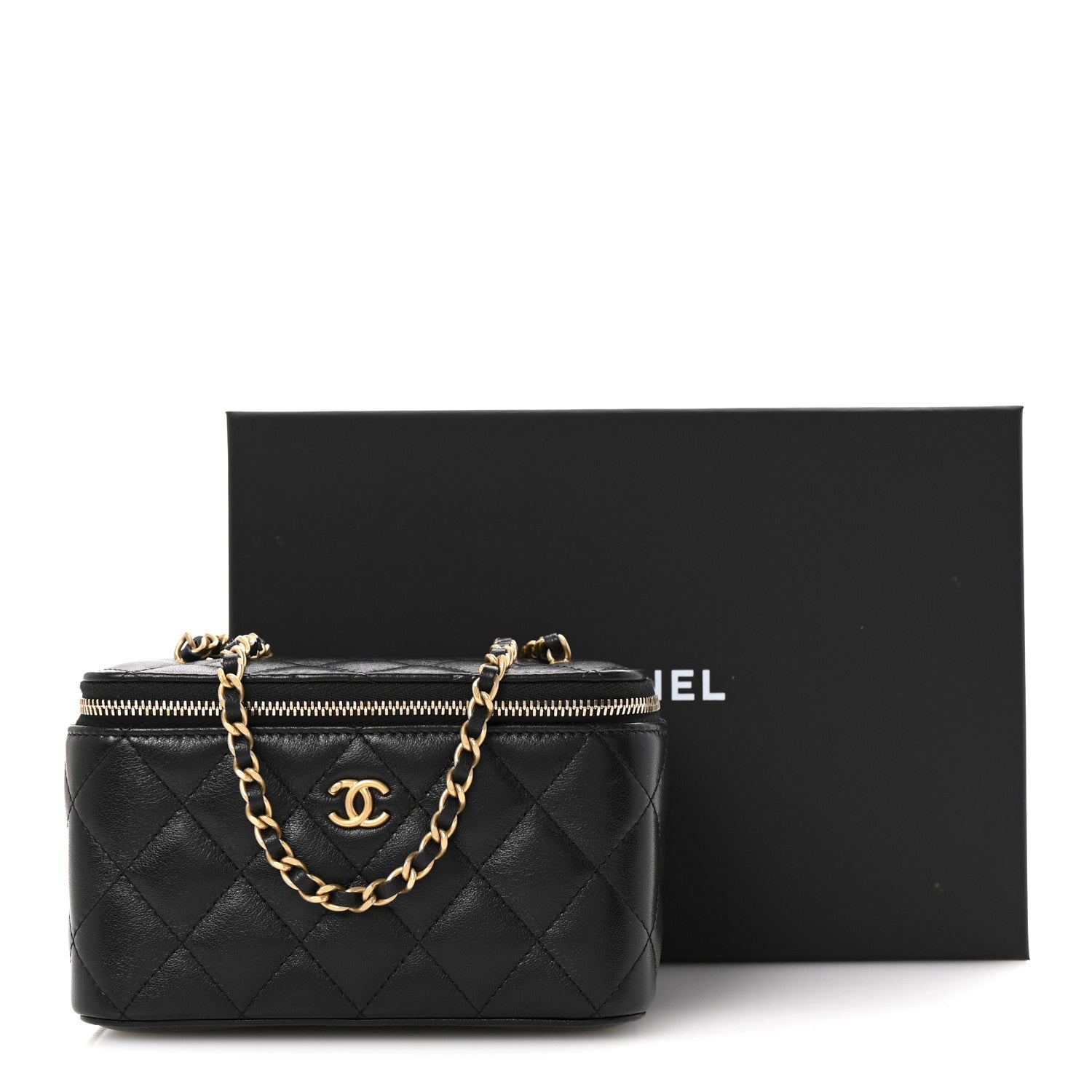 Chanel Lambskin Quilted Small Pearl Crush Vanity Case With Chain Black 11 of 11