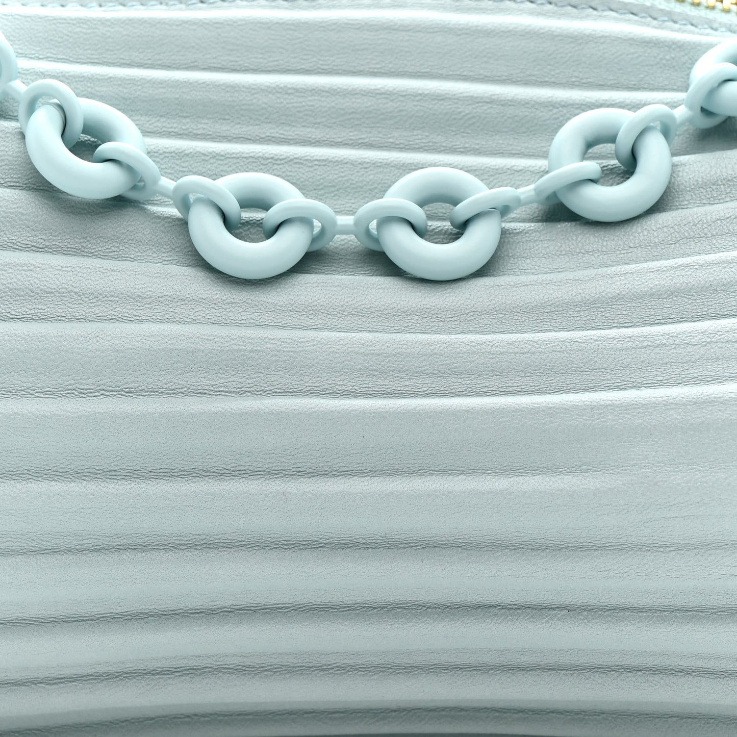 Lambskin Pleated Bracelet Pouch Chain Shoulder Bag Aquamarine