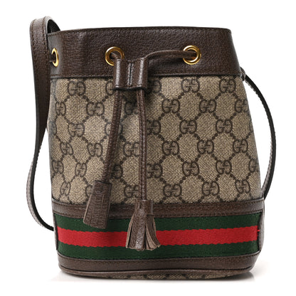 Gucci GG Supreme Monogram Web Mini Ophidia Bucket Bag Brown 1 of 10