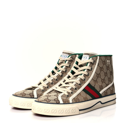 Gucci GG Monogram Web Womens 1977 Tennis High Top Sneakers 40.5 Beige Ebony Mystic White 3 of 10