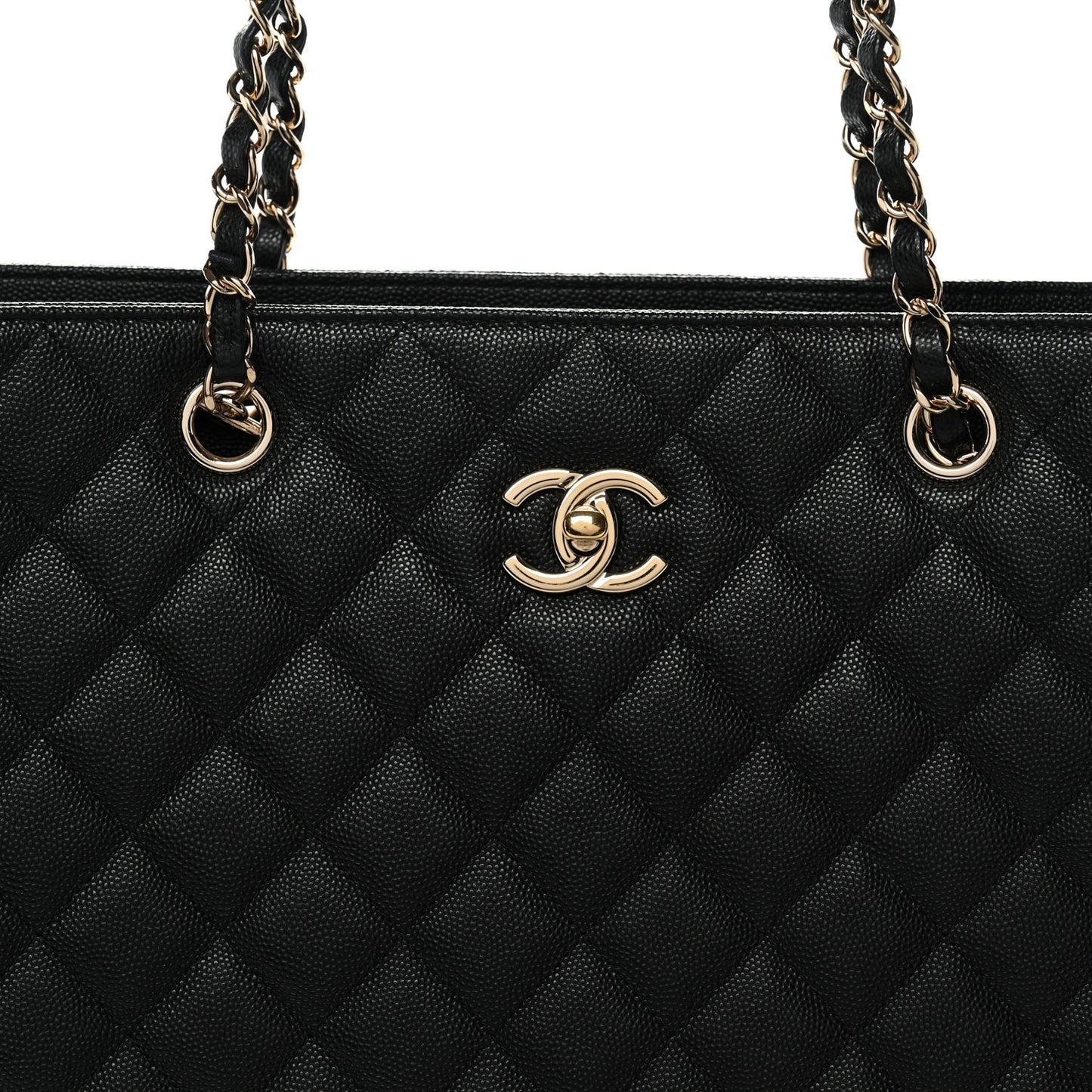 Caviar Quilted Large CC Shopping Tote Black
