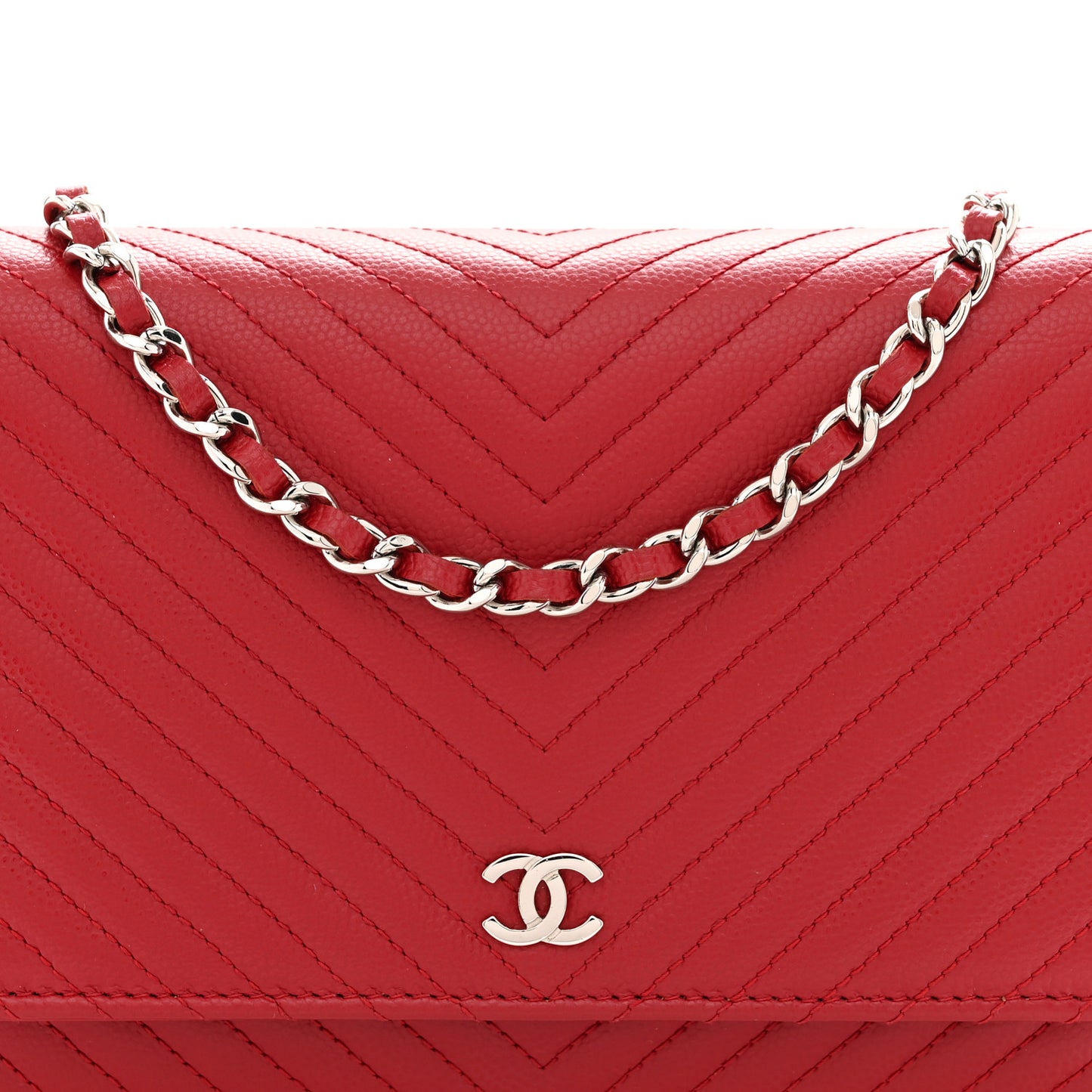 Caviar Chevron Quilted Wallet On Chain WOC Dark Red