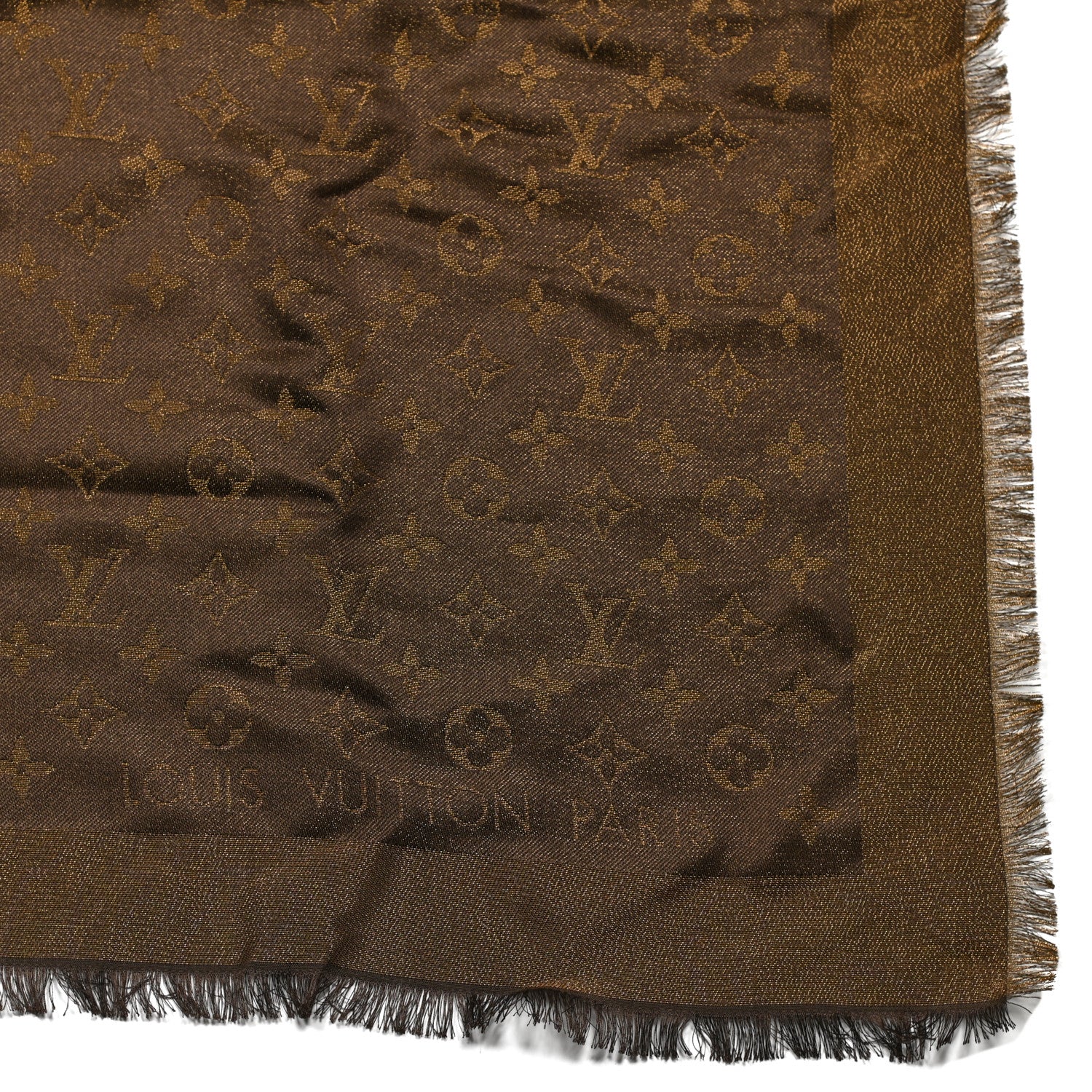 Louis Vuitton Silk Lurex Wool Monogram Shine Shawl Brown 2 of 5