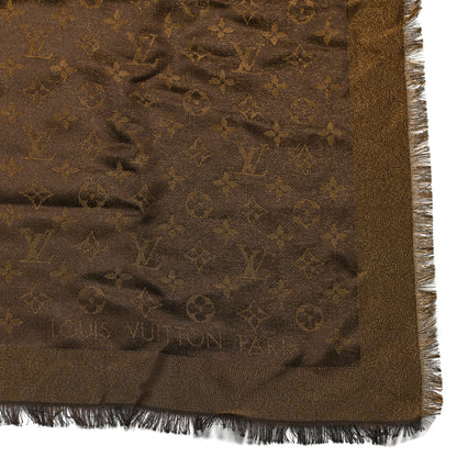 Louis Vuitton Silk Lurex Wool Monogram Shine Shawl Brown 2 of 5