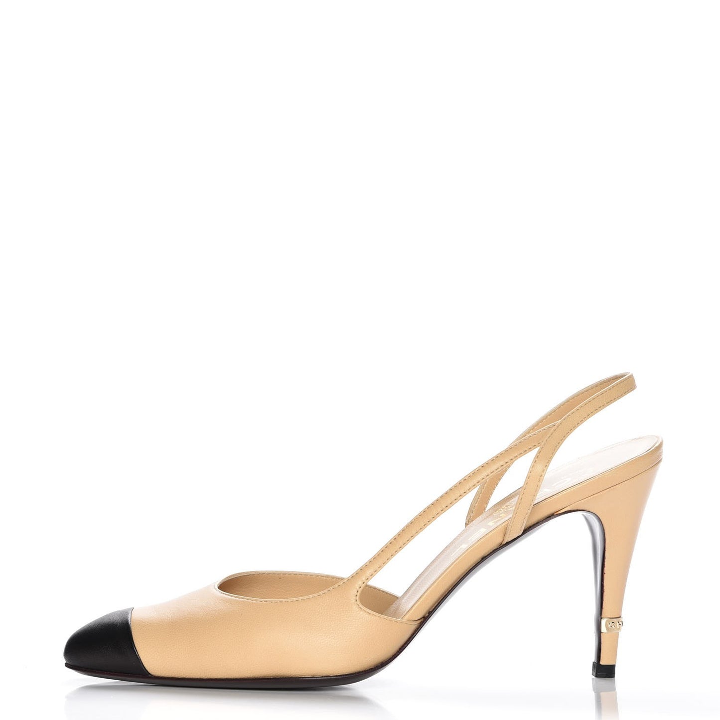 Lambskin Cap Toe CC Slingback Pumps 39 Beige Black