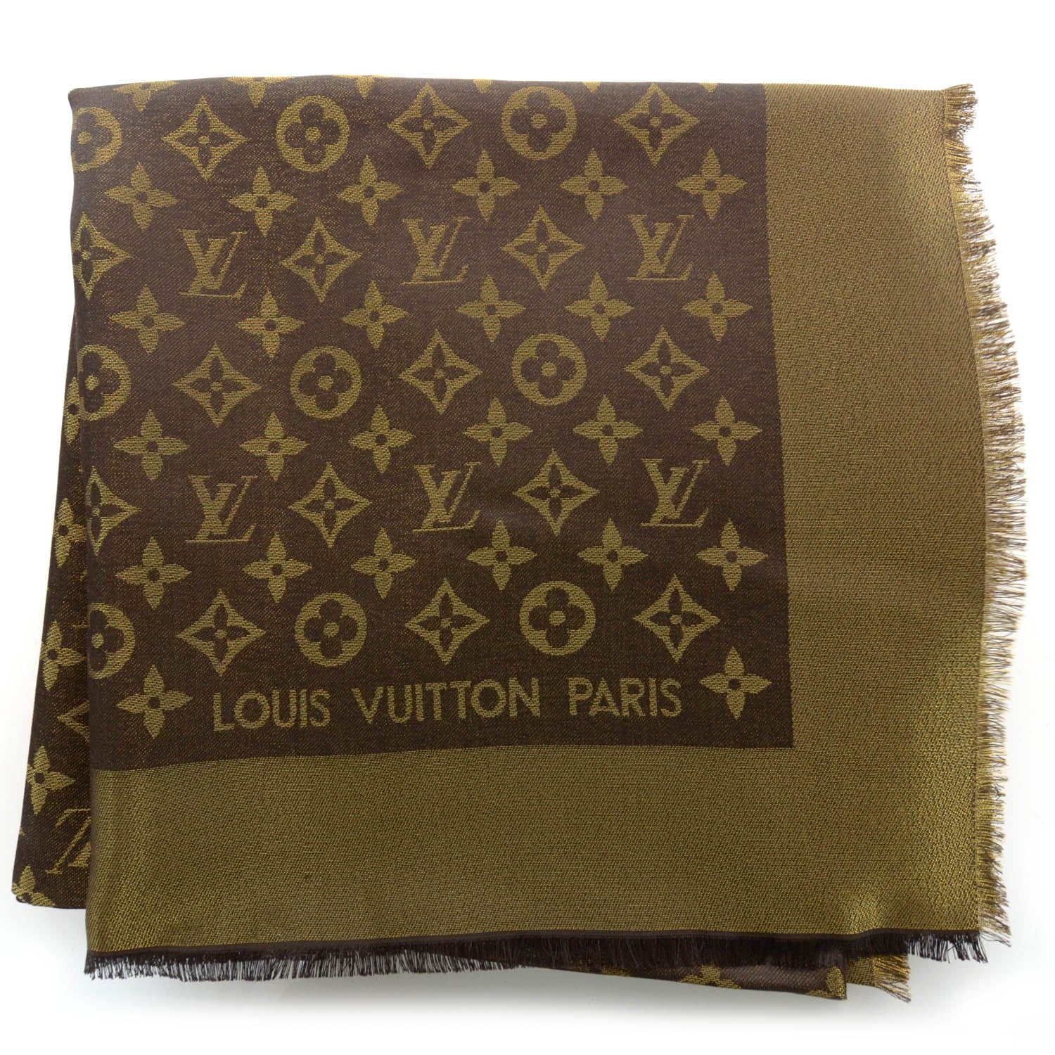 Louis Vuitton Silk Lurex Wool Monogram Shine Shawl Brown 1 of 5